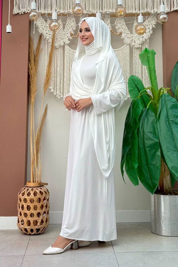 Şallı Drape Detaylı Sandy Elbise 3922 Ekru - 2