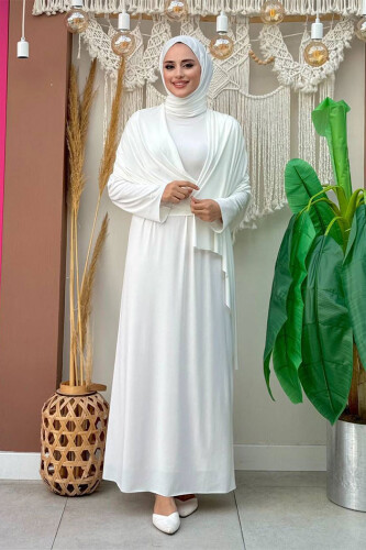 Şallı Drape Detaylı Sandy Elbise 3922 Ekru - 3