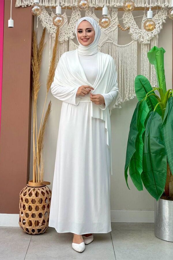 Şallı Drape Detaylı Sandy Elbise 3922 Ekru - 3