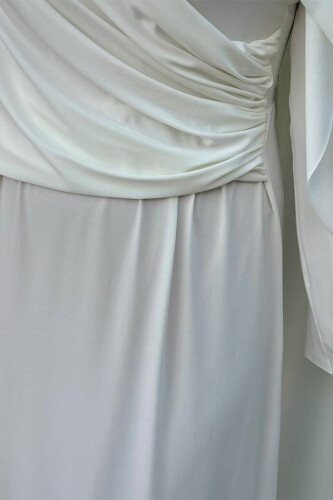 Şallı Drape Detaylı Sandy Elbise 3922 Ekru - 4