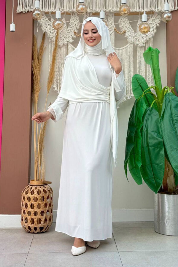 Şallı Drape Detaylı Sandy Elbise 3922 Ekru - 1
