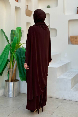 Şallı Drape Detaylı Sandy Elbise 3922 Kahverengi - 2