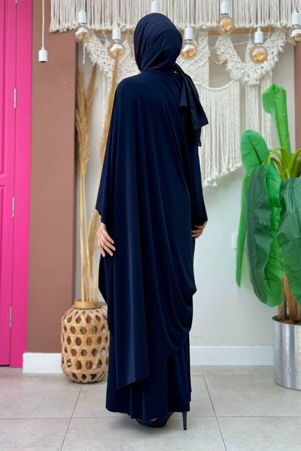 Şallı Drape Detaylı Sandy Elbise 3922 Lacivert - 2