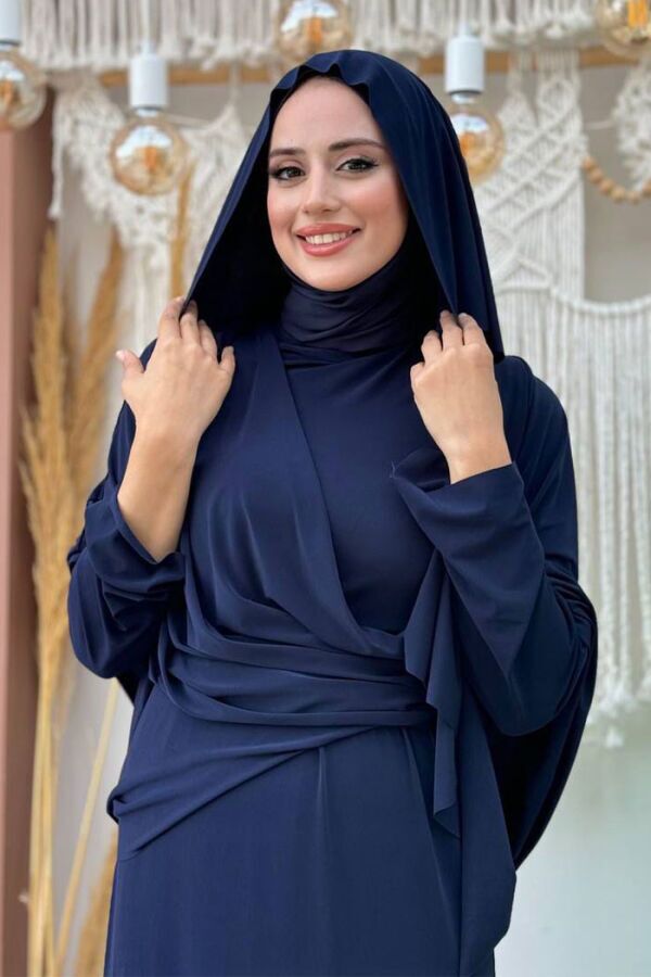 Şallı Drape Detaylı Sandy Elbise 3922 Lacivert - 4