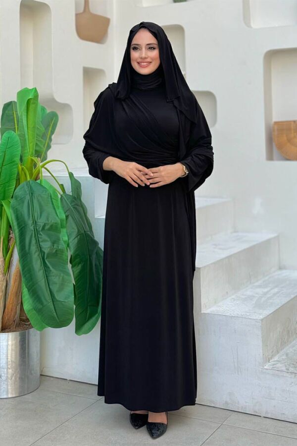 Şallı Drape Detaylı Sandy Elbise 3922 Siyah - 3