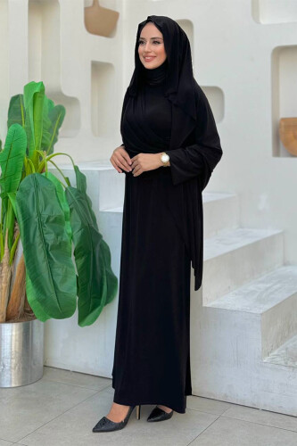 Şallı Drape Detaylı Sandy Elbise 3922 Siyah - 4