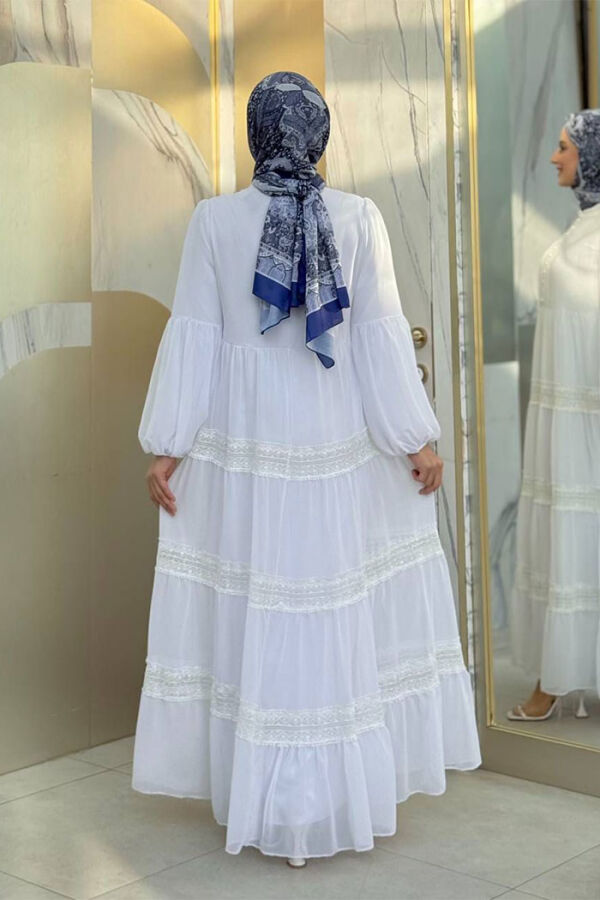 Dantel Detay Şifon Elbise 3923 Ekru - 2