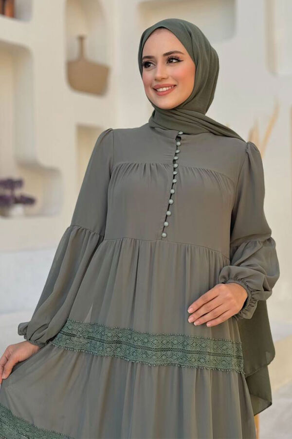 Dantel Detay Şifon Elbise 3923 Mint - 4