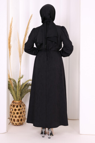 Taş Detaylı Jakar Elbise 3924 Siyah - 4