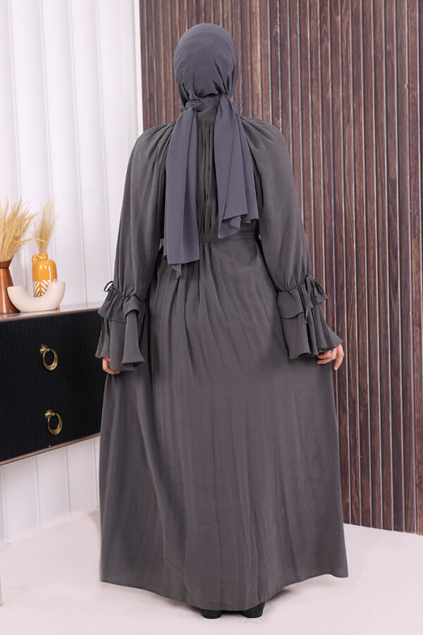 Kol Fırfır Detaylı Elbise 3925 Füme - 4