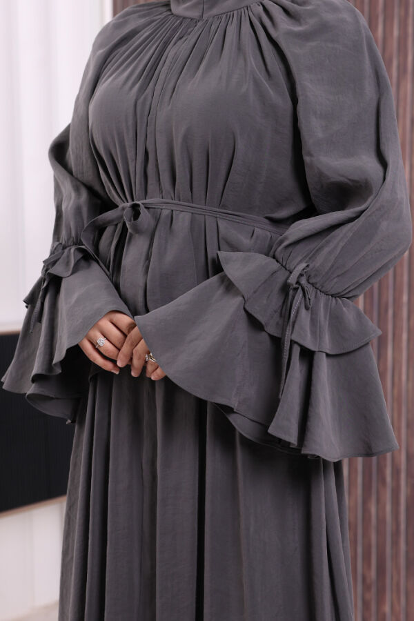 Kol Fırfır Detaylı Elbise 3925 Füme - 6