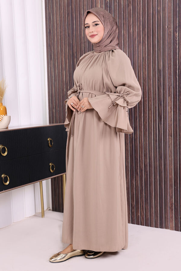 Kol Fırfır Detaylı Elbise 3925 Vizon - 2