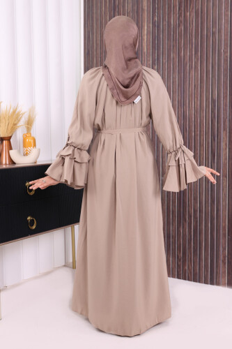 Kol Fırfır Detaylı Elbise 3925 Vizon - 4