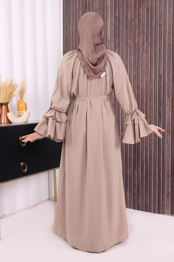 Kol Fırfır Detaylı Elbise 3925 Vizon - 4