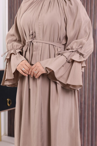 Kol Fırfır Detaylı Elbise 3925 Vizon - 6