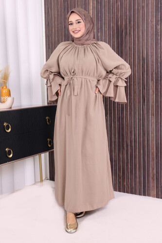 Kol Fırfır Detaylı Elbise 3925 Vizon 