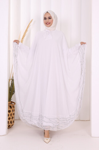 Taş Detaylı Abayalı Elbise Takım 3927 Ekru - Bym Fashion