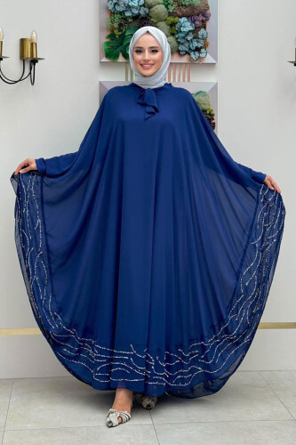 Taş Detaylı Abayalı Elbise Takım 3927 Lacivert - Bym Fashion