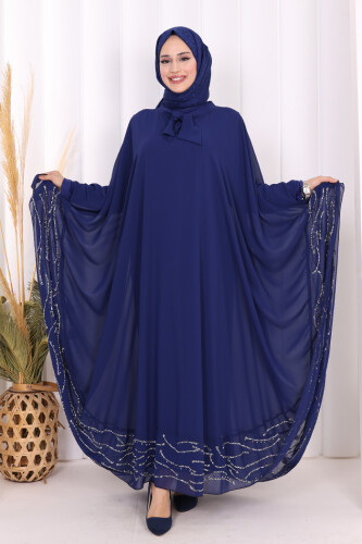 Taş Detaylı Abayalı Elbise Takım 3927 Lacivert - Bym Fashion