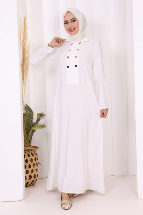 Çıt Çıt Düğme Detaylı Elbise 3928 Ekru - 2