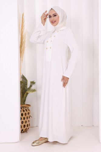 Çıt Çıt Düğme Detaylı Elbise 3928 Ekru - 3