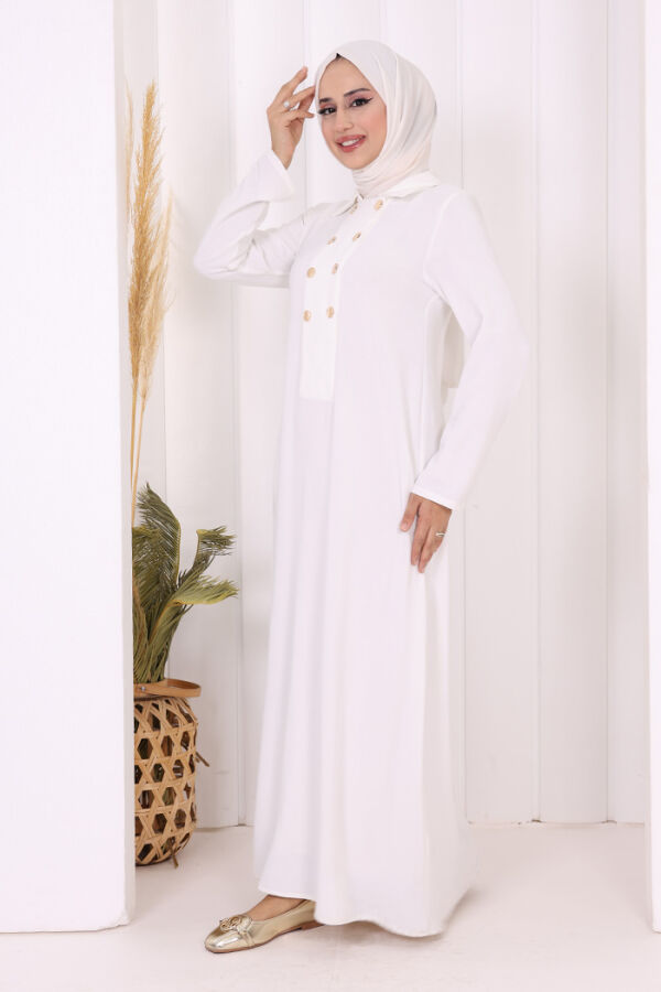 Çıt Çıt Düğme Detaylı Elbise 3928 Ekru - 3