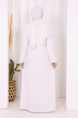 Çıt Çıt Düğme Detaylı Elbise 3928 Ekru - 4