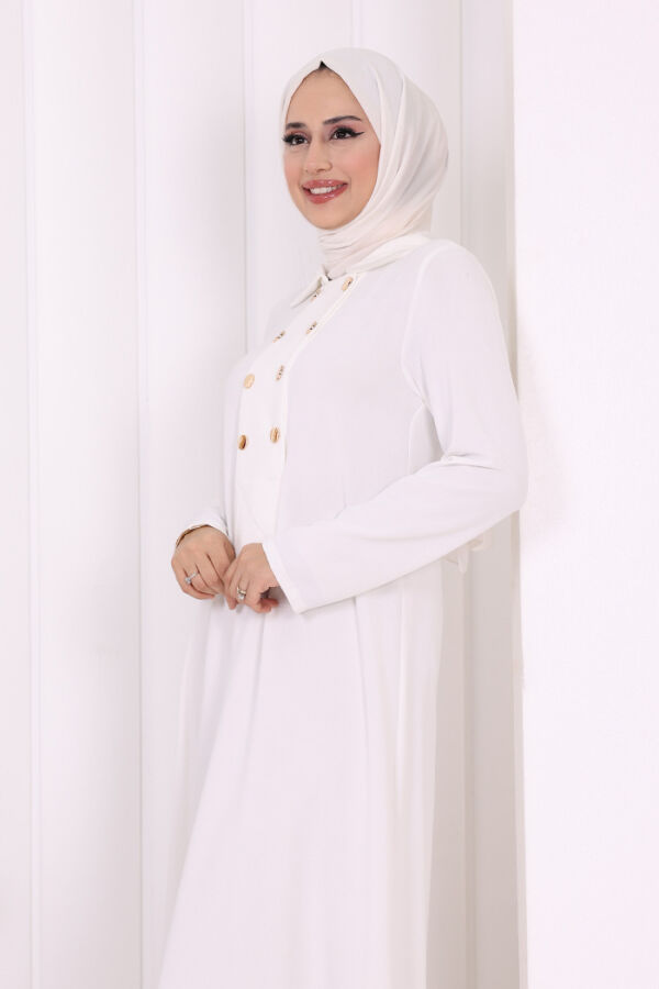 Çıt Çıt Düğme Detaylı Elbise 3928 Ekru - 5