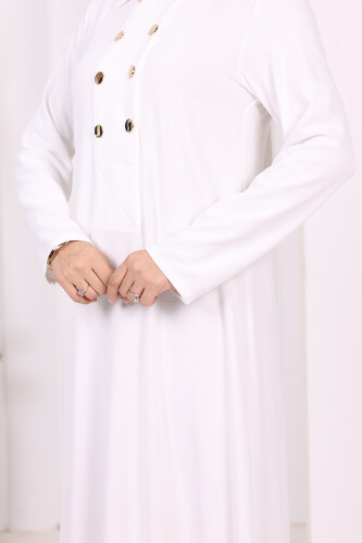 Çıt Çıt Düğme Detaylı Elbise 3928 Ekru - 6