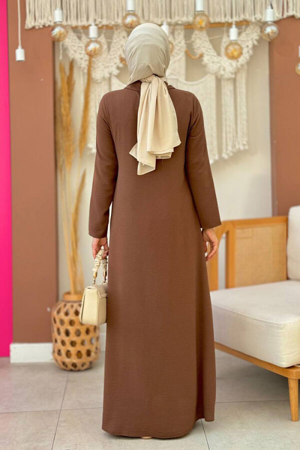 Çıt Çıt Düğme Detaylı Elbise 3928 Kahverengi - 7
