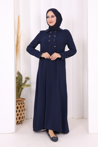 Çıt Çıt Düğme Detaylı Elbise 3928 Lacivert - Bym Fashion