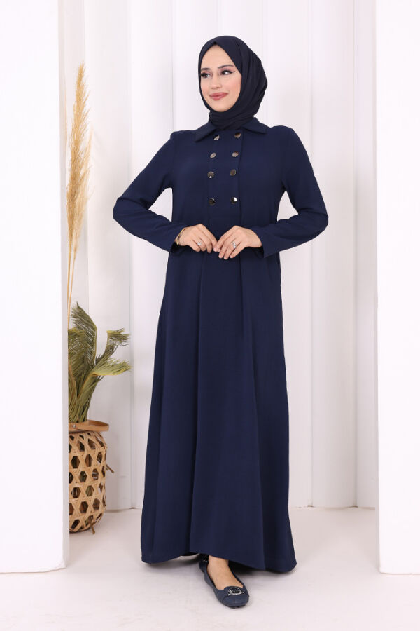 Çıt Çıt Düğme Detaylı Elbise 3928 Lacivert - 1