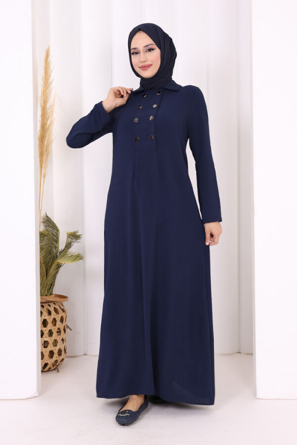Çıt Çıt Düğme Detaylı Elbise 3928 Lacivert - 2