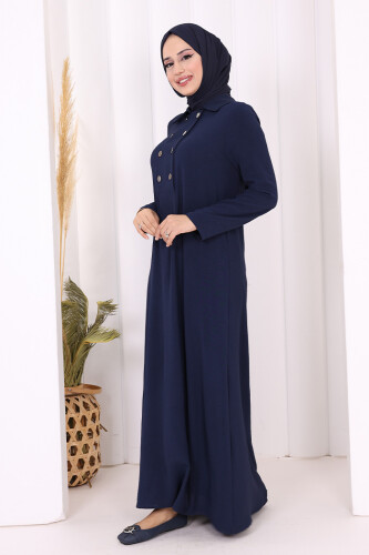 Çıt Çıt Düğme Detaylı Elbise 3928 Lacivert - 3