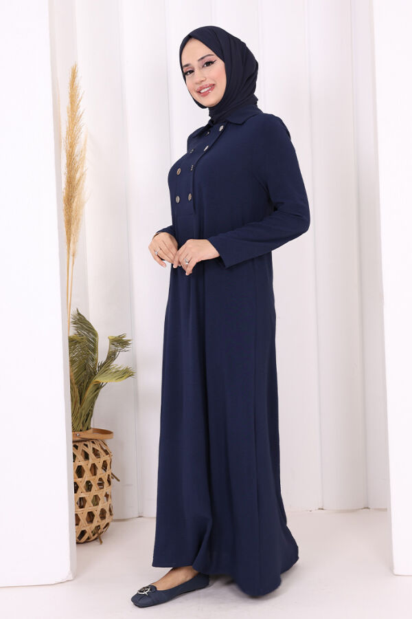 Çıt Çıt Düğme Detaylı Elbise 3928 Lacivert - 3