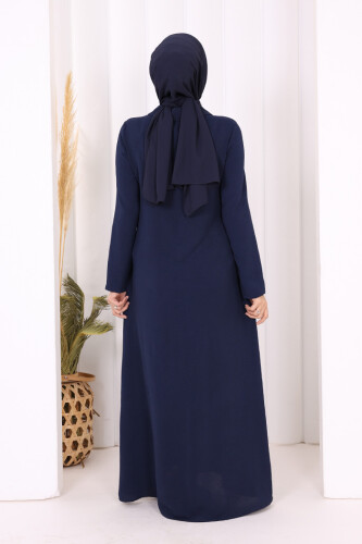 Çıt Çıt Düğme Detaylı Elbise 3928 Lacivert - 4