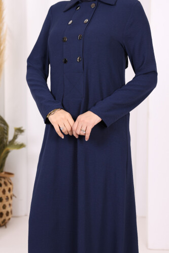 Çıt Çıt Düğme Detaylı Elbise 3928 Lacivert - 6