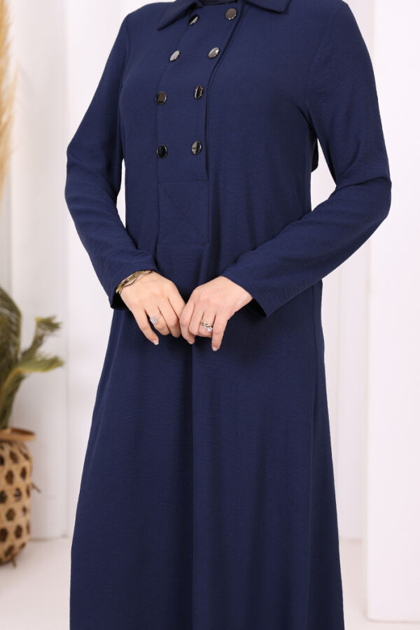 Çıt Çıt Düğme Detaylı Elbise 3928 Lacivert - 6