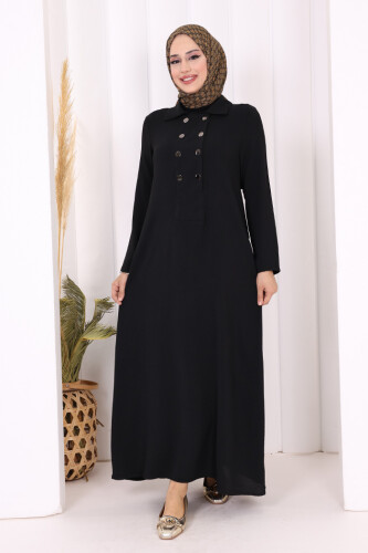 Çıt Çıt Düğme Detaylı Elbise 3928 Siyah - Bym Fashion
