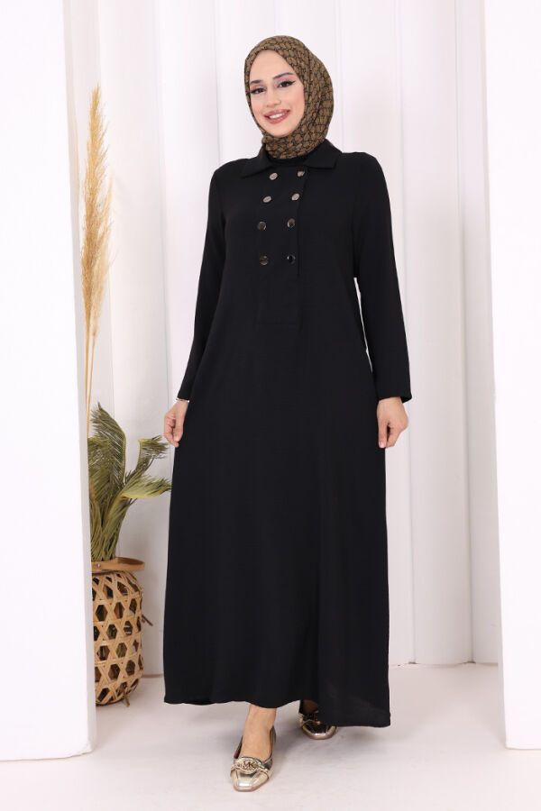 Çıt Çıt Düğme Detaylı Elbise 3928 Siyah - 1