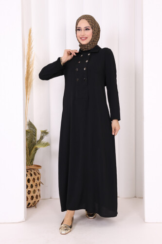 Çıt Çıt Düğme Detaylı Elbise 3928 Siyah - 2