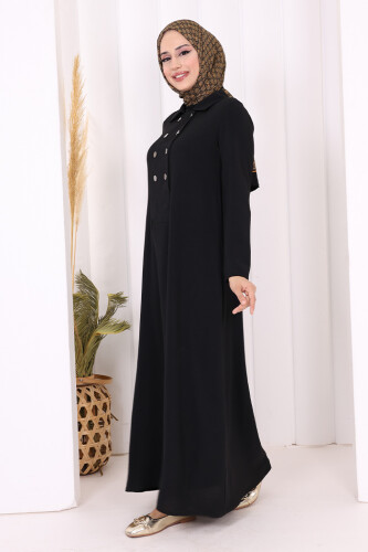 Çıt Çıt Düğme Detaylı Elbise 3928 Siyah - 3