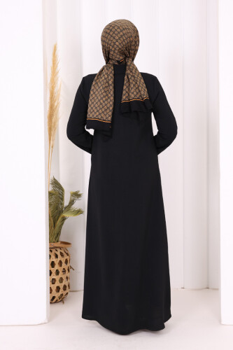 Çıt Çıt Düğme Detaylı Elbise 3928 Siyah - 4