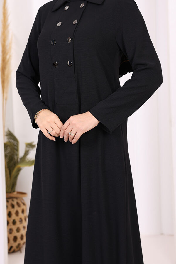 Çıt Çıt Düğme Detaylı Elbise 3928 Siyah - 6