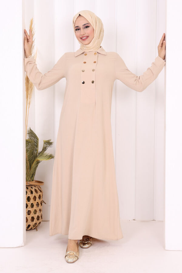 Çıt Çıt Düğme Detaylı Elbise 3928 Taş - 1