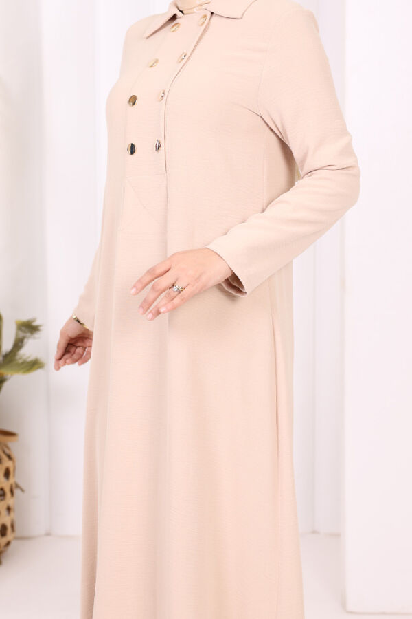 Çıt Çıt Düğme Detaylı Elbise 3928 Taş - 5