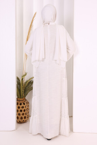 Taş İşleme Detaylı Elbise 3933 Ekru - 4