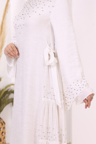 Taş İşleme Detaylı Elbise 3933 Ekru - 6