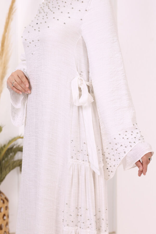 Taş İşleme Detaylı Elbise 3933 Ekru - 6