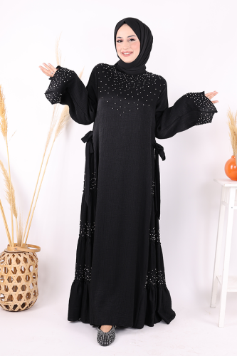 Taş İşleme Detaylı Elbise 3933 Siyah - 2